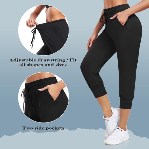 Hi Clasmix 3 Pack Capri Sweatpants Women,Womens Joggers with Pockets Athletic Leggings for Workout Yoga Running Black/Grey/Navy