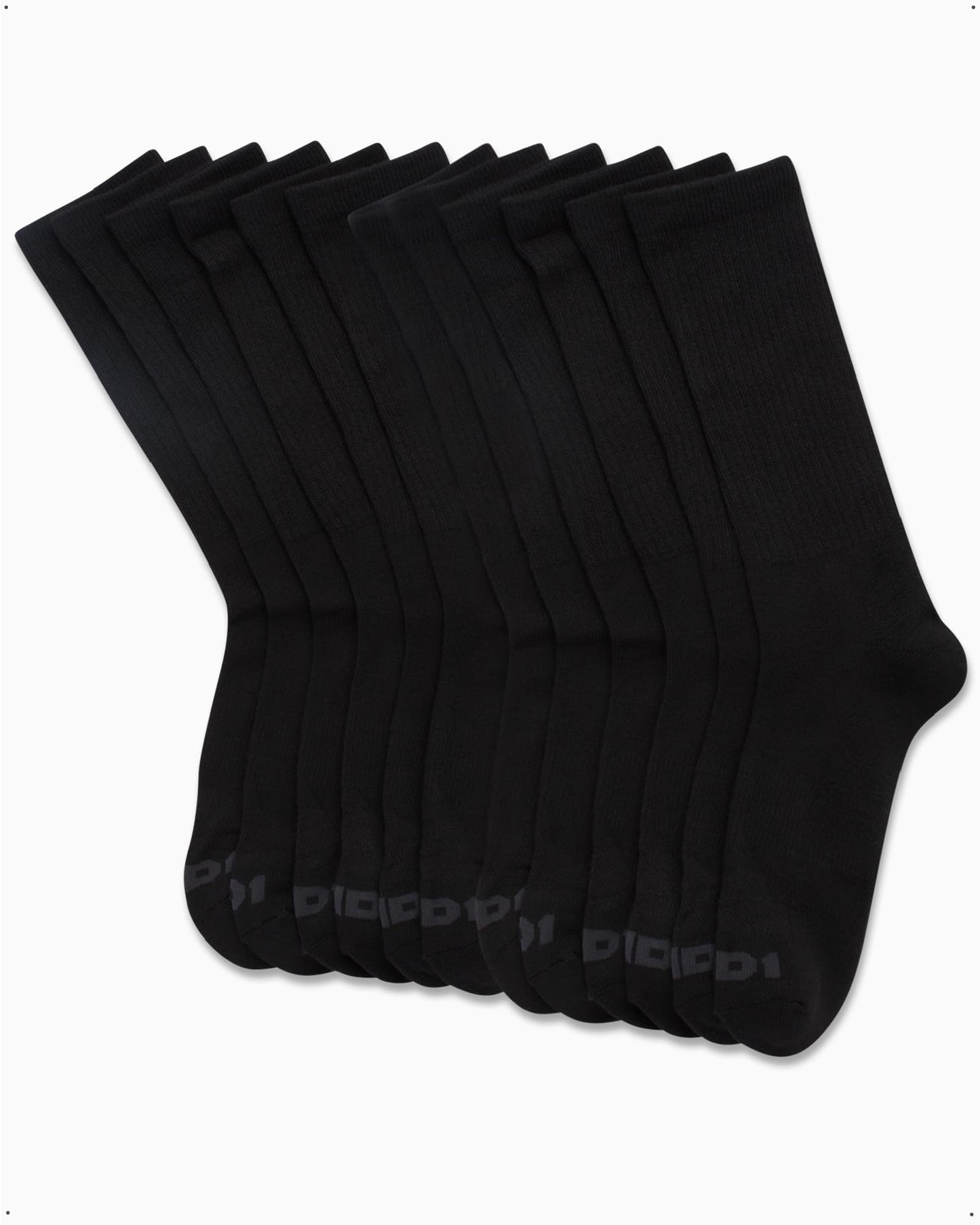 AND1 Men's Athletic Cushion Crew Socks (Size: 6-12.5), Black, 12PK