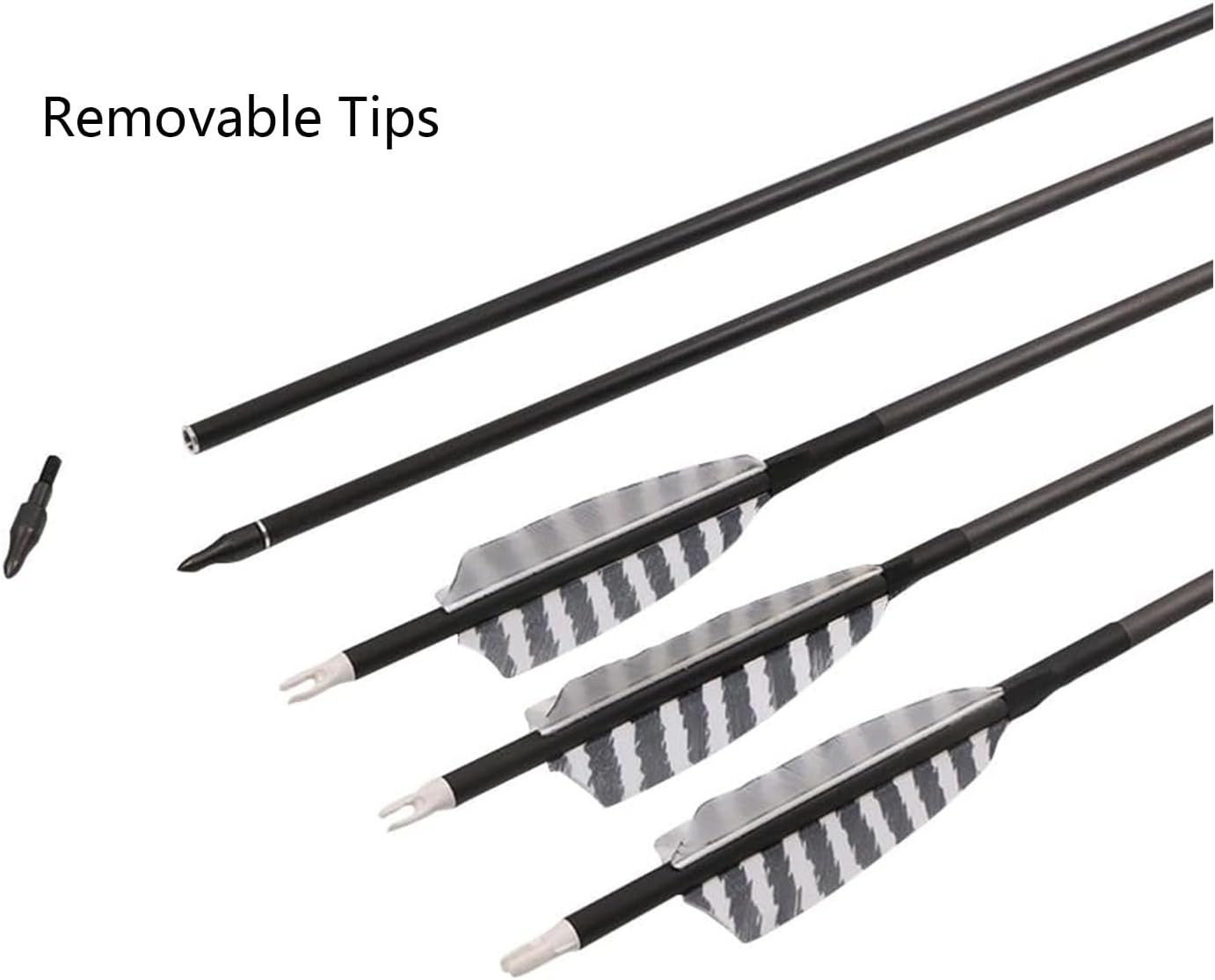 Skiennix 32 Inch Carbon Archery Arrows - Spine 400 with Removable Tips & 4 Inch Turkey Feathers | 6 Pack for Hunting & Target Practice