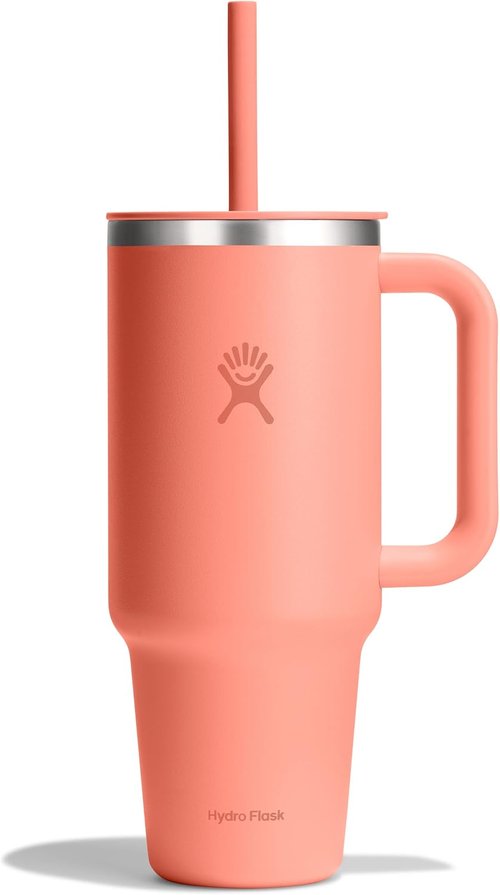 Hydro Flask Travel Tumbler - Insulated Stainless Steel with Handle, Lid & Straw | 40 Oz Sunglow