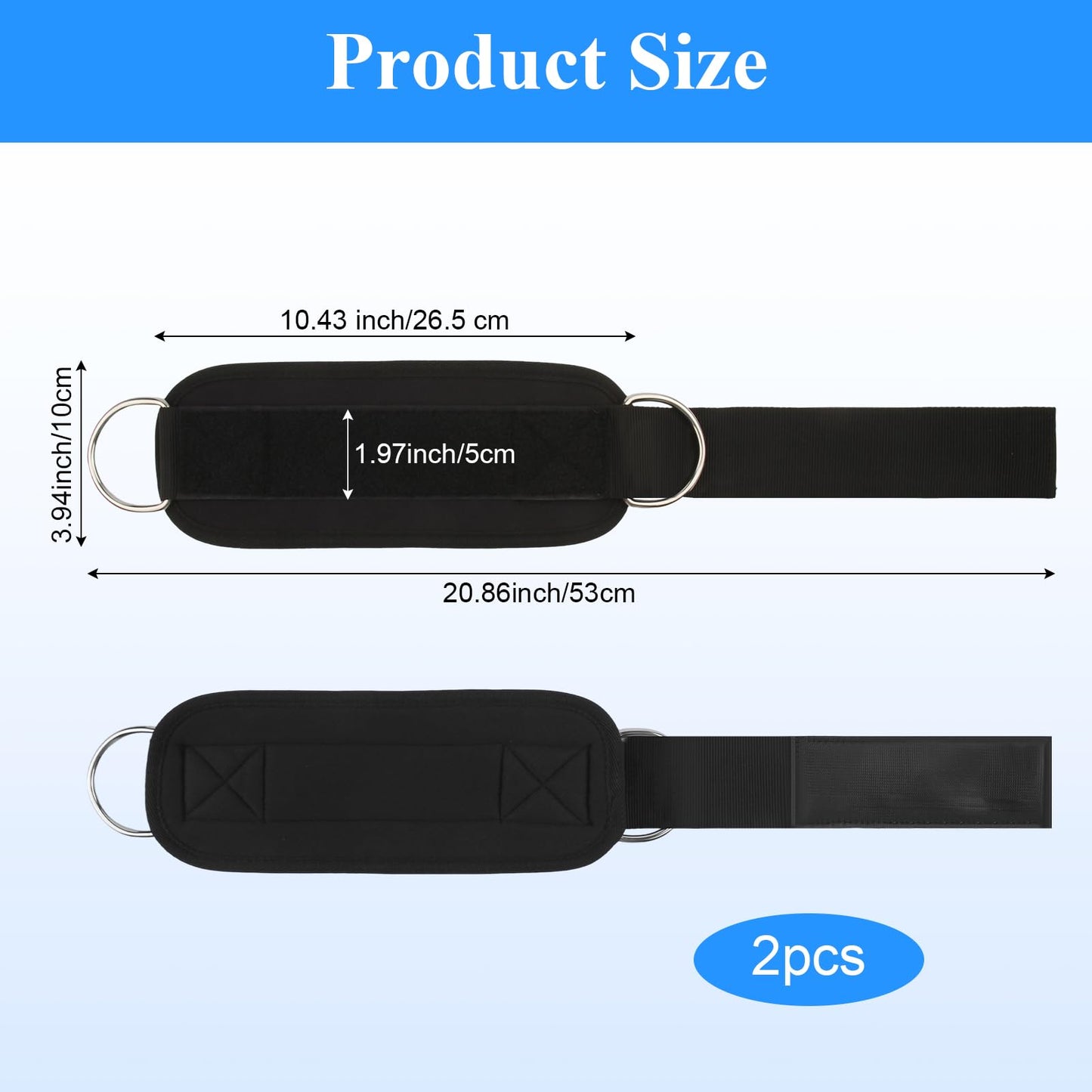 2-Pack Ankle Straps for Cable Machines – Comfortable Adjustable Gym Ankle Cuffs for Kickbacks and Glute Workouts, Ankle Bands for Exercise, Booty and Hip Abductor Exercises for Women and Men
