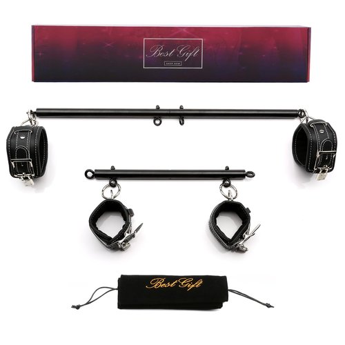 Adjustable Black Spreader Bar Set with Black with Plush Leather Straps Set Sports Training