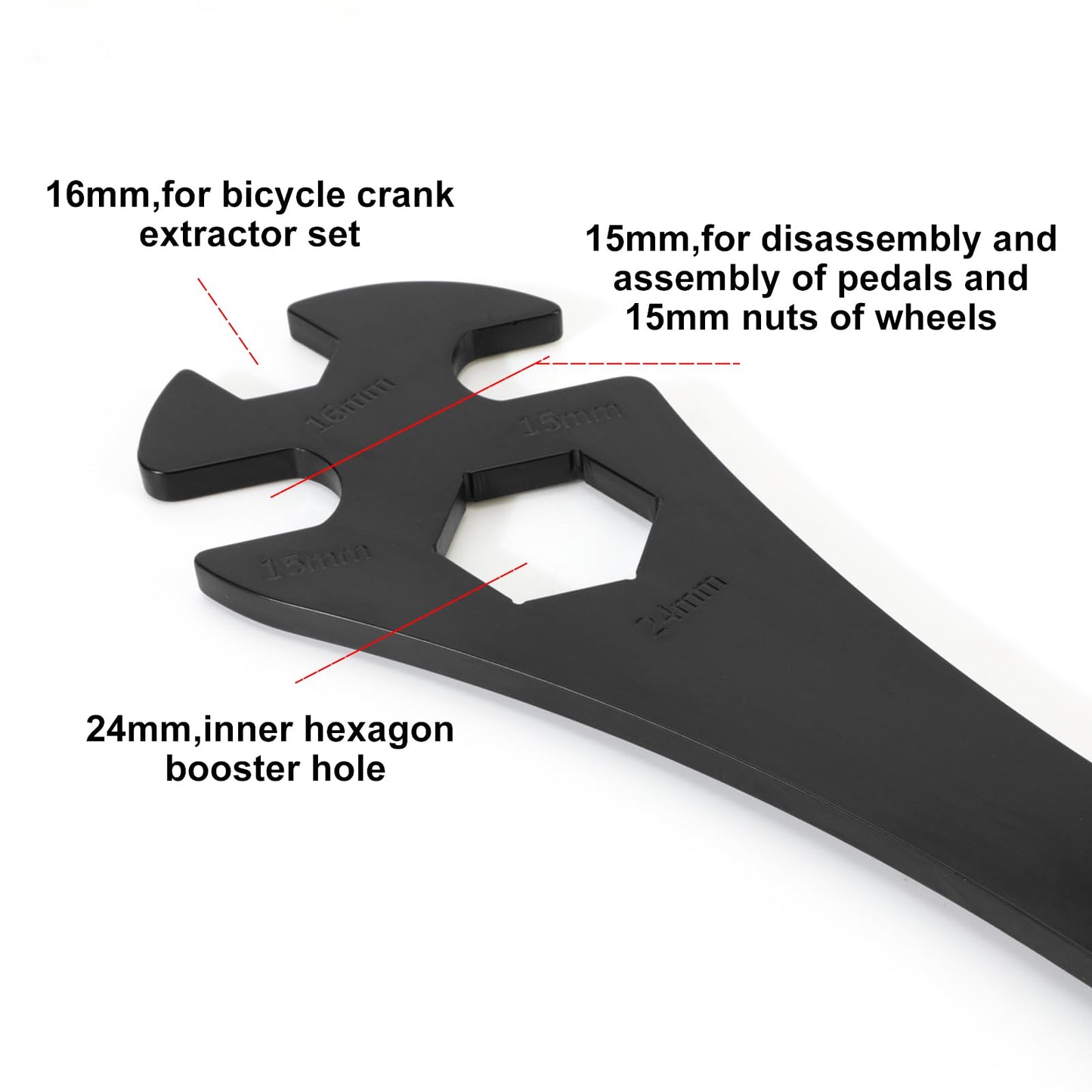 Oumers Bike Pedal Wrench, Bicycle Pedal Removal Tool Spanner with 323mm Extra Long Handle Multifunctional 15mm 16mm Pedal Removal Wrench and 24mm Hexagon Hole for Bike Repair