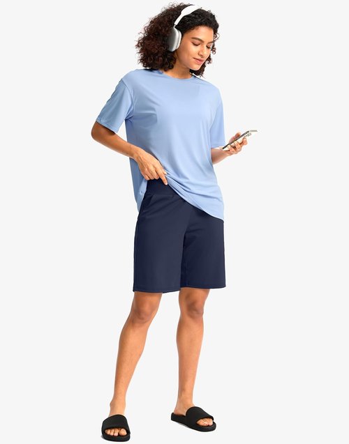 G Gradual Women's Bermuda Long Shorts with Pockets 9" High Waisted Knee Length Shorts for Women Walking Athletic Workout