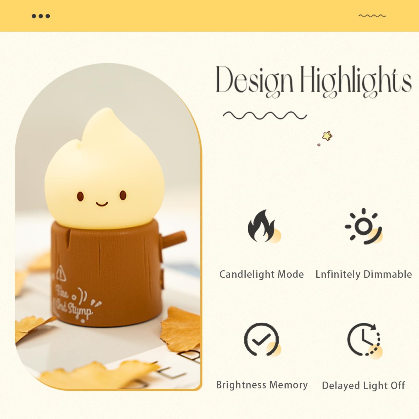 Deogos Ghost Campfire Night Light, Flamess Candle Lamp, Fire Lamp, Small Cute Night Light, 2 Modes/Rechargeable/Cordless/Dimmable Brightness, Kawaii Warm Lamps for Kids Bedroom Bedside Camping, Gift