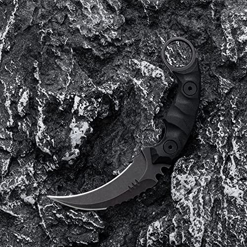 OOULORE Black/Black Fixed Blade Knife D2 Steel G10 Handle Tactical Outdoor Survival