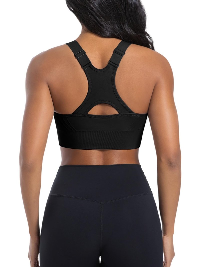 Sports Bras for Women 3 Pack,High Support Racerback Sports Bra Adjustable Straps,High Impact Padded Workout Bras for Yoga Running Athletic Gym Fitness,Black Purple Green Sports Bra Pack