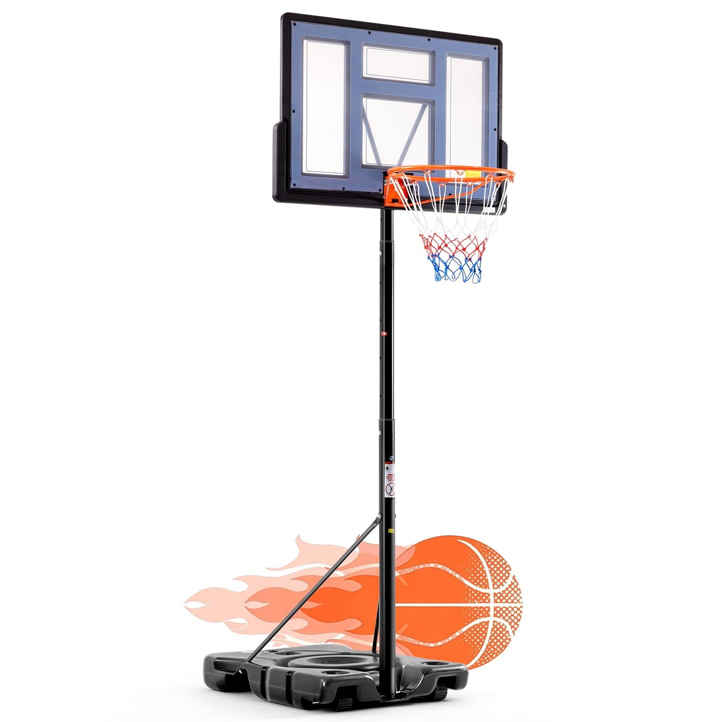 DUMOS 6.1-10FT Portable Basketball Hoop Outdoor for Adult, Adjustable Height 44 Inch Shatterproof Backboard w/Shock Absorbent Rim, Fillable Base, 2 Wheels for Swimming Pool/Indoor, New Version, Grey