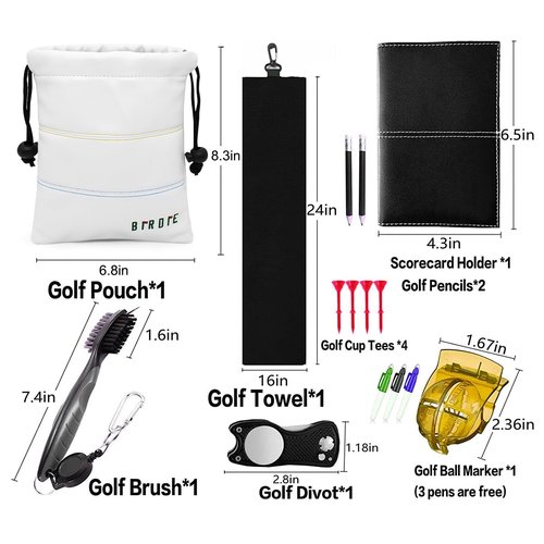 Aliennana Golf Valuables Pouch, Leather Tee Pouch with Drawstring Closure Balls Tees Handbag Portable Golf Ball Accessories for Men Women(Birdie)