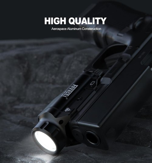 Feyachi HL-20 Pistol Light - 1500 Lumen LED Tactical Flashlight for Handguns | Compact Rail-Mounted, Black