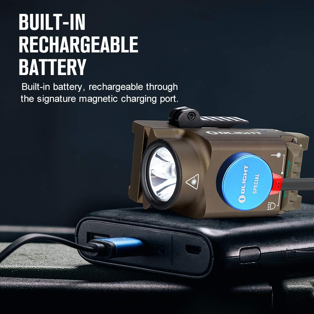 OLIGHT Baldr Mini Tactical Flashlight - 600 Lumens Green Beam & White LED Combo | Compact Rechargeable, Desert Tan
