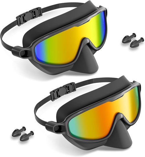 Aegend Swim Goggles - Anti-Fog, UV Protection, No-Leak Design | 2-Pack with Nose Cover for Adults