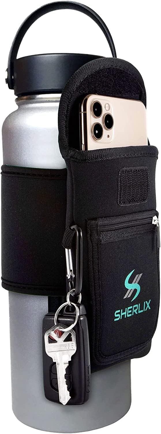 Skiennix Gym Water Bottle Pouch - Waterproof Neoprene Sleeve with Accessory Pockets | Fits 18-40 oz Bottles