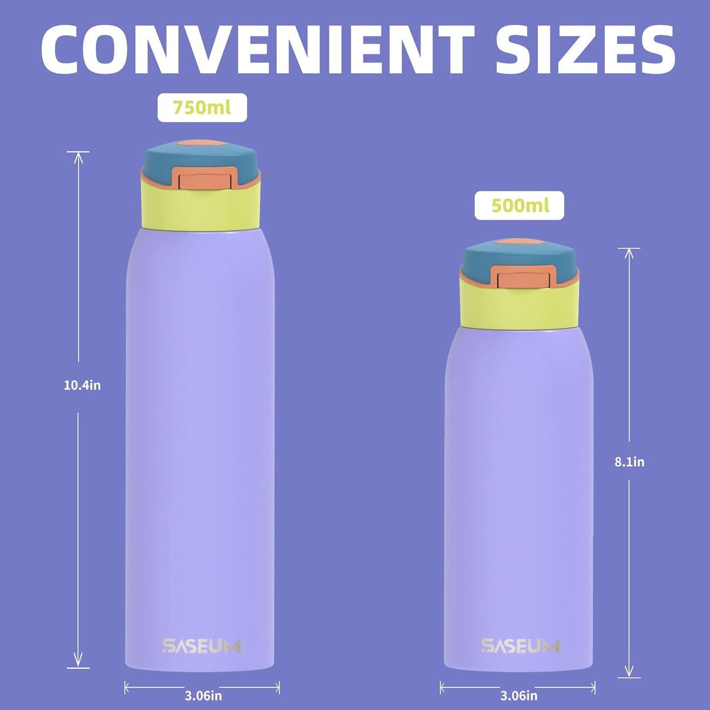 Saseum Stainless Steel Water Bottle - 24 oz Vacuum Insulated with Straw & One-Click Open Design | BPA-Free for School, Sports & Travel