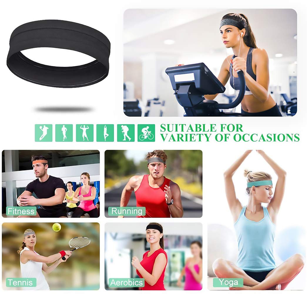 QiShang Sweat Bands - 6-Pack Non-Slip Headbands for Women | Moisture-Wicking for Sports & Yoga