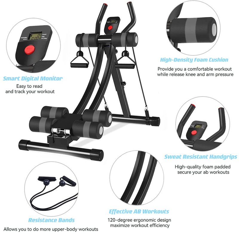 WINBOX AB Workout Equipment, Height Adjustable Ab Machine for Abdominal Exercise and Strength Training, Home Gym Machine With Resistance Bands（Grey）
