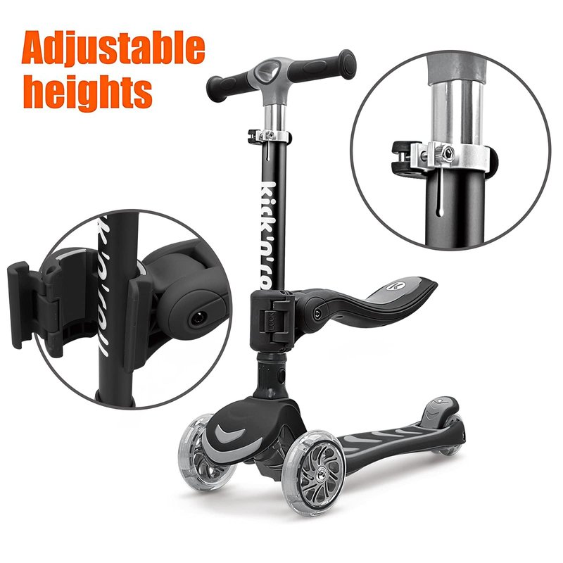 Kicknroll Toddler Scooter for Kids with Seat, Foldable Scooter with 3 LED Light up Wheels and 4 Adjustable Height, Lean to Steer, Extra Wide Deck, 110 Lbs Capacity