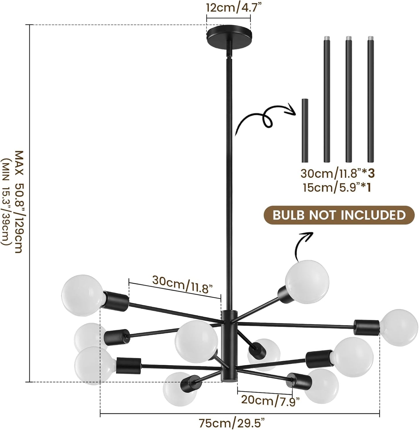 8-Light Gold Sputnik Chandelier - Modern Adjustable Ceiling Light for Dining Room, Kitchen & Foyer