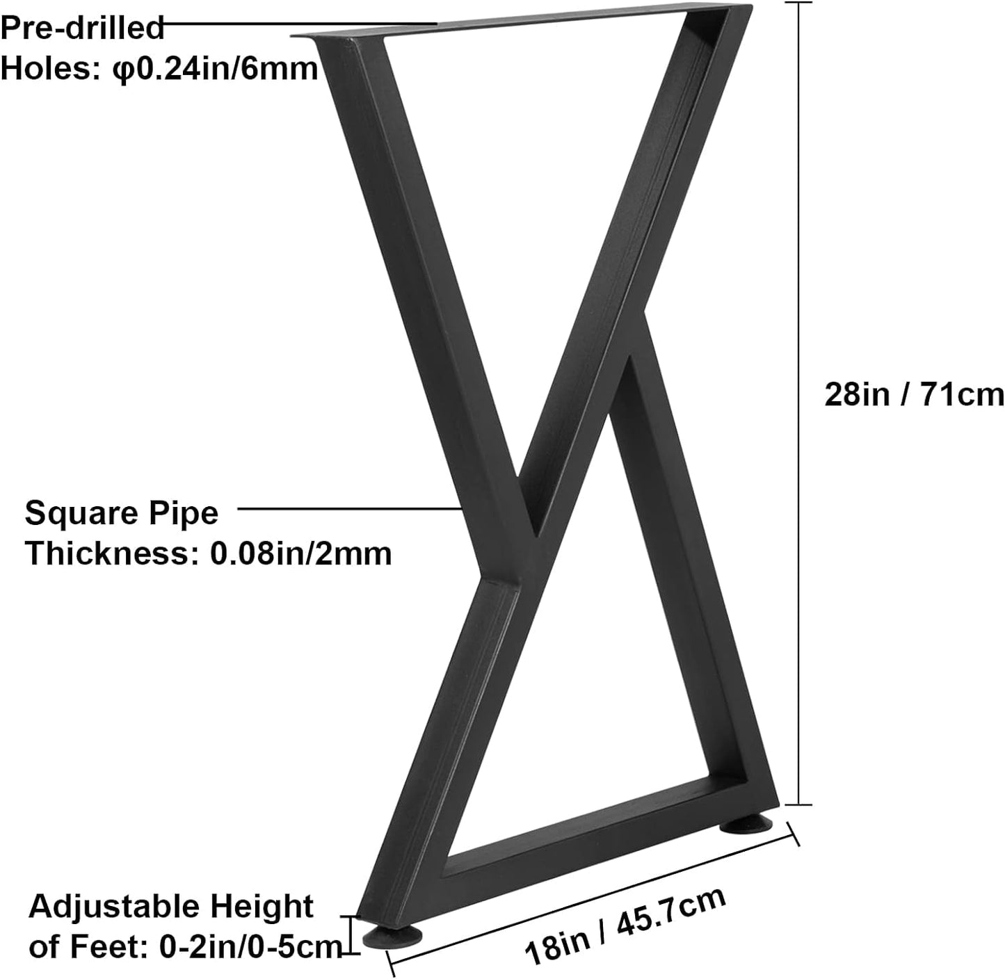 GarveeTech Metal Table Legs 28 in H×18 in W - Heavy Duty, Modern Design, Ideal for DIY Projects, Desk Legs - X-Shape Metal Coffee Table Legs, Black Finish