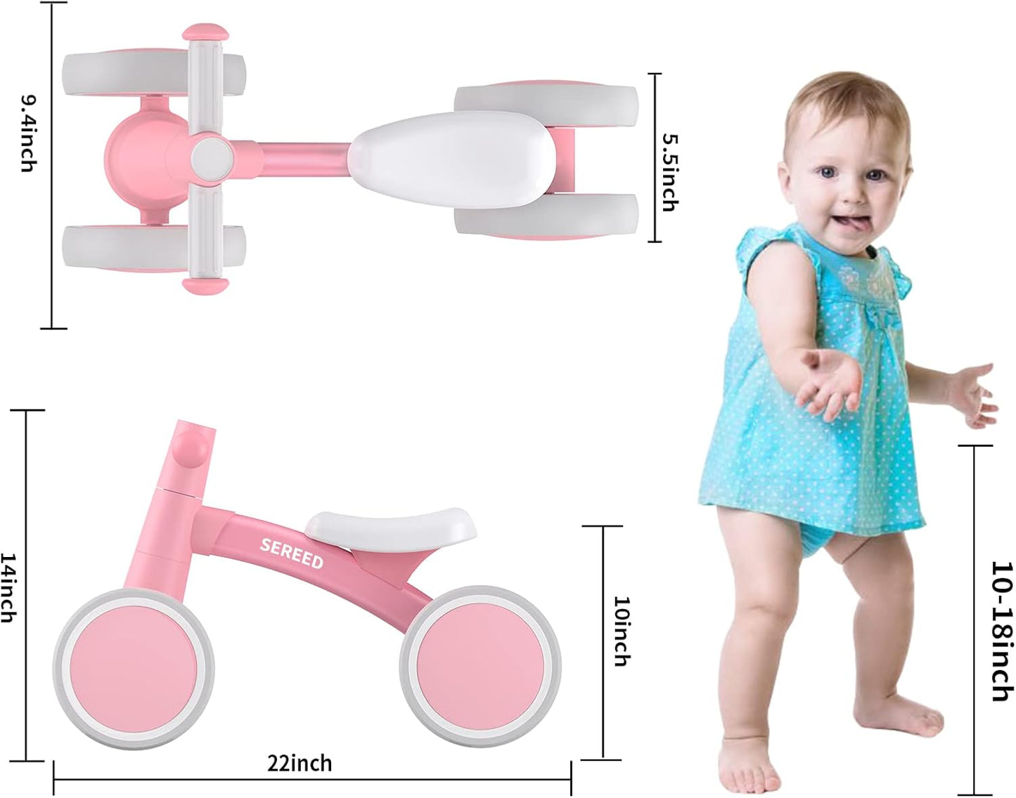 SEREED Baby Balance Bike - 4-Wheel Toddler Bike for 1-Year-Olds | Perfect First Birthday Gift