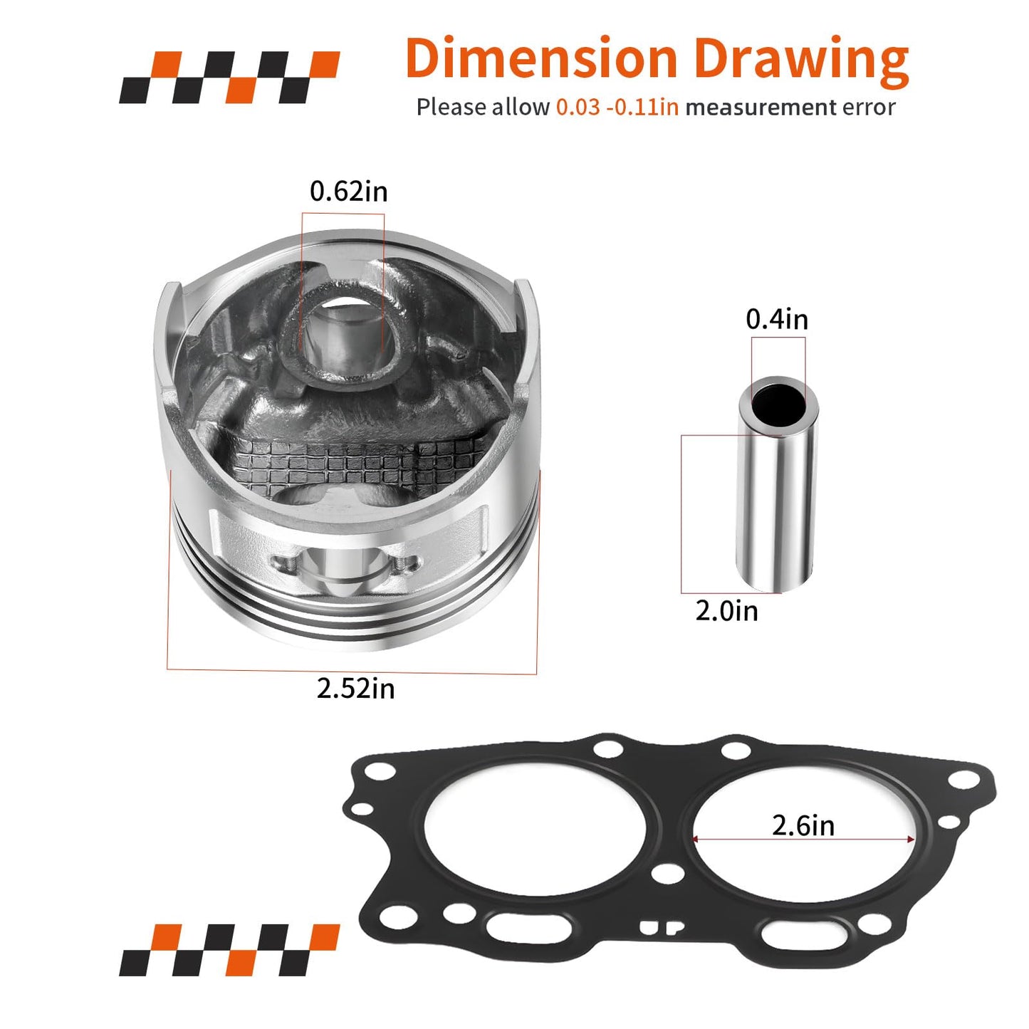 For EZGO Fuji Robin 295cc 4 Cycle Gas Golf Cart EH29C MCI Engine Oversize 0.5mm Piston + Ring Set W/Gasekt 26607-G01 26608-G01 1991-2008
