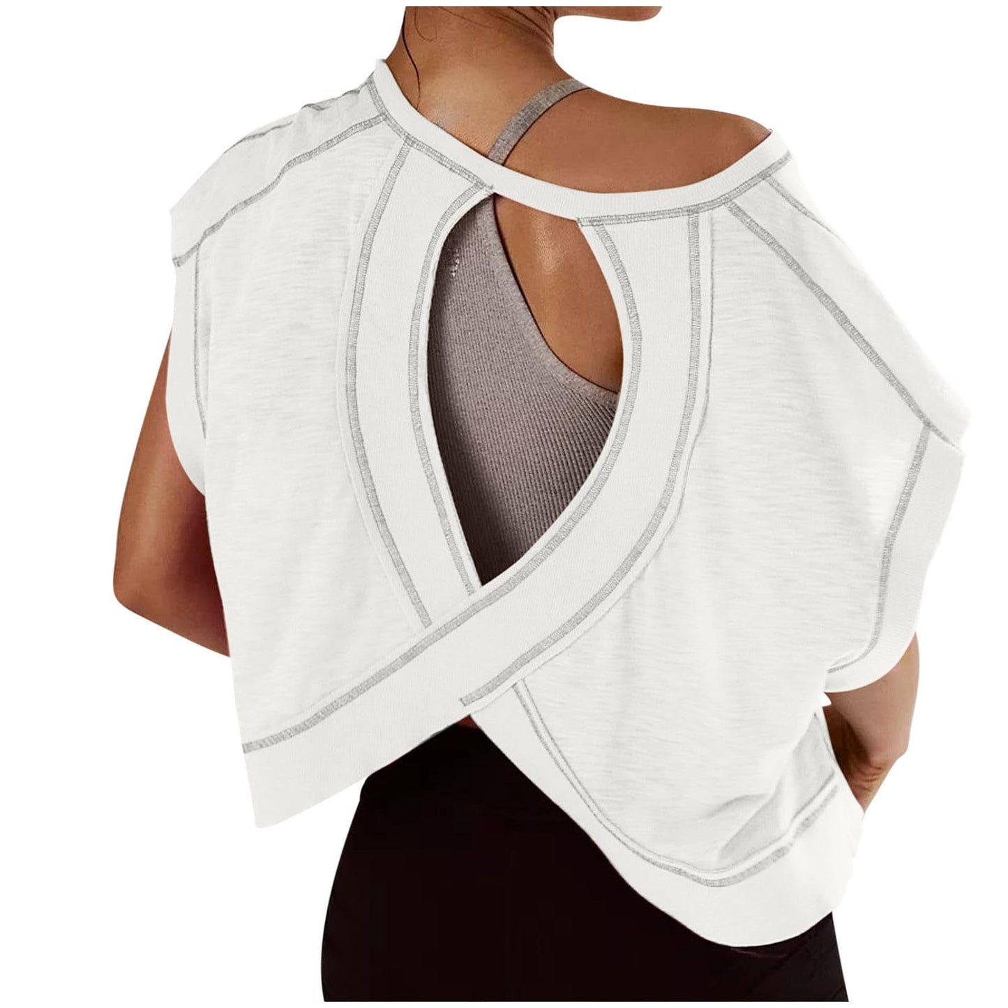 Open Back Tops for Women Backless Workout Short Sleeve Shirts Gym Yoga Athletic Tshirt 2025 Slouchy Crop Running Tees, Summer Tops for Women