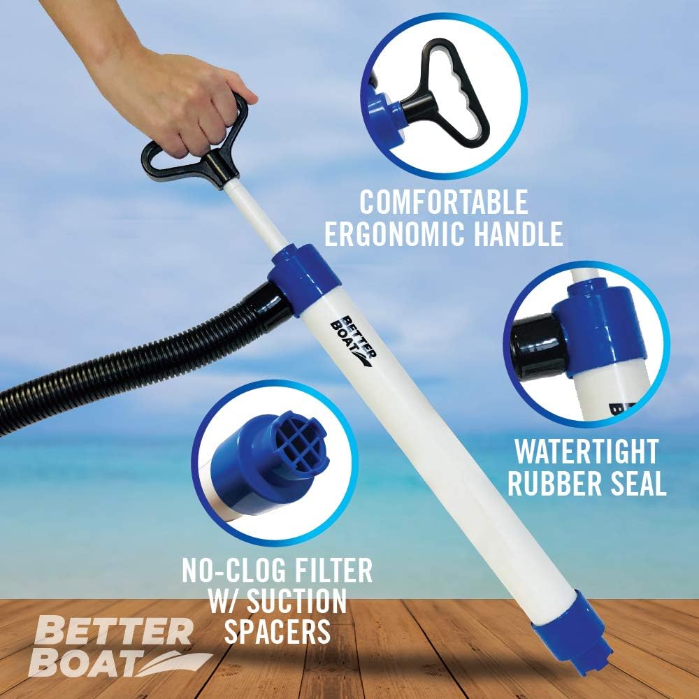 Better Boat Manual Bilge Pump - 39" Hose, Portable Handheld Water Pump for Kayaks & Dinghies, 20 GPM Suction