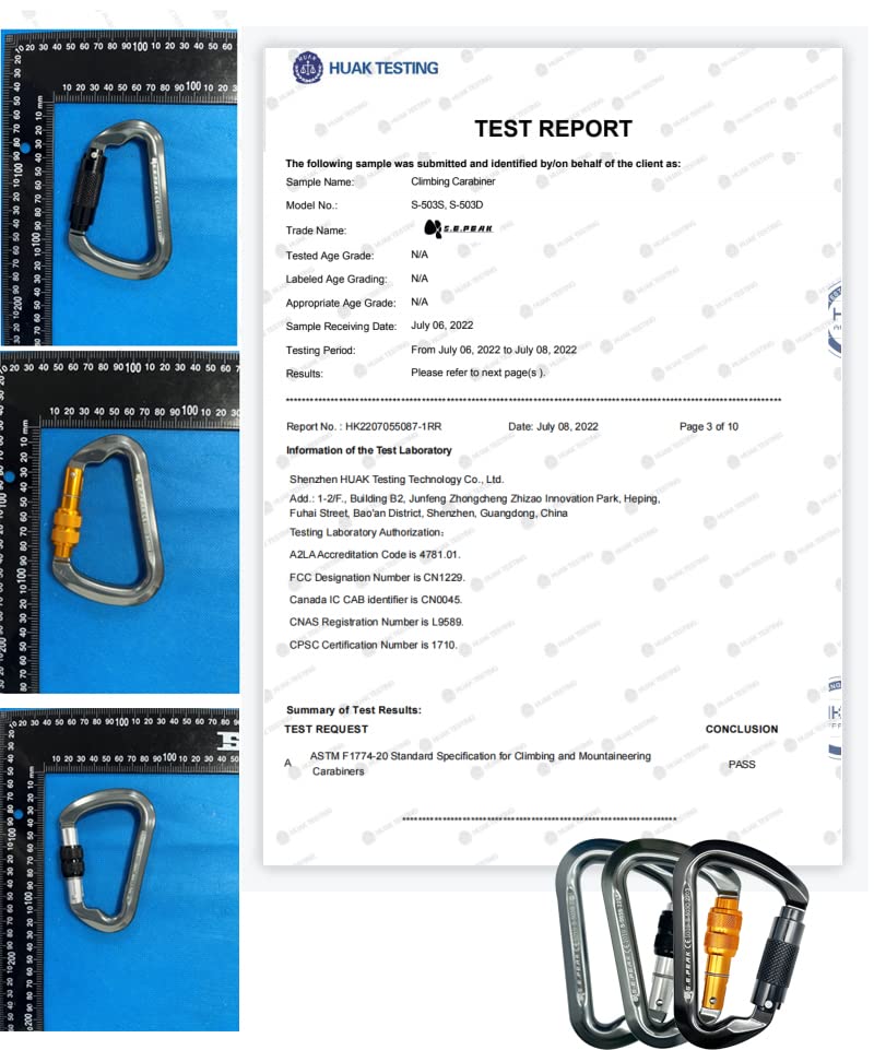 SEPEAK UIAA CE 30kN Locking Climbing Carabiner, Professional Heavy Duty Screwgate Clip for Outdoor Climbing, Mountaineering, Rappelling, Camping, Hiking, Swing, Large D Carabiner Hook/6744lb,2pc,Black