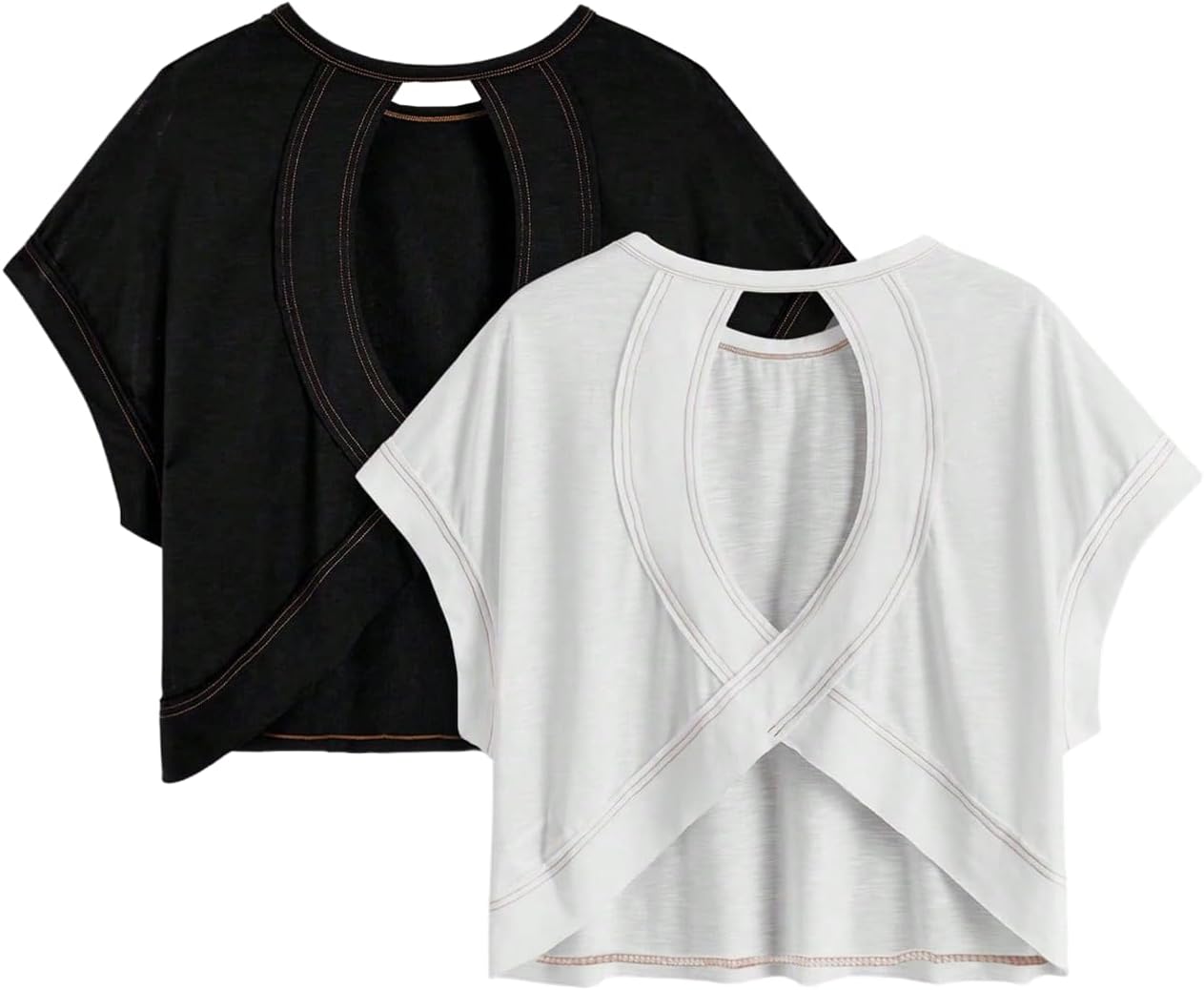 RoseSeek Girls' Backless Criss-Cross Short Sleeve Tops - 2 Pack Casual Crewneck Tees