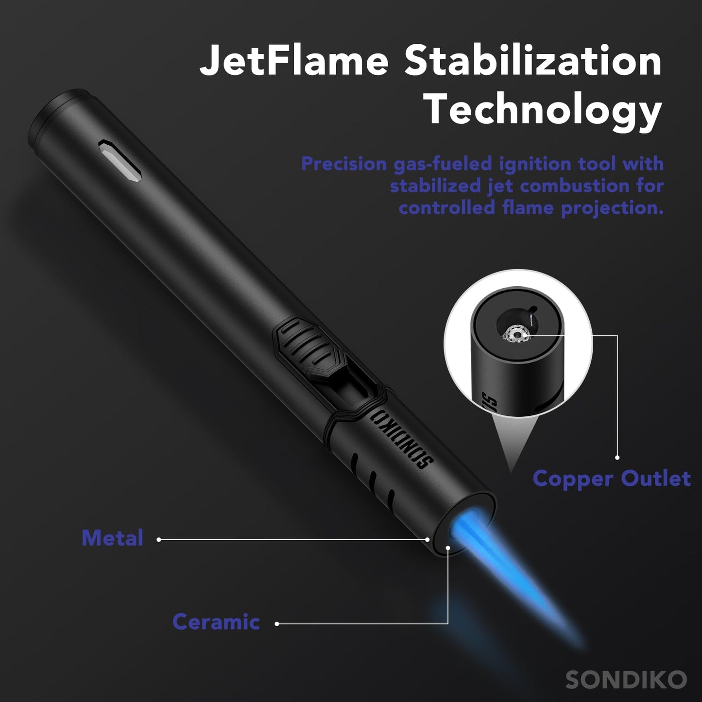 Sondiko Torch Lighters, Refillable Butane Lighter with Adjustable Jet Flame, Metal Shell, Butane Nozzle Adapter Kit for Candle, Grill, BBQ, Fireworks, 4 Pack, Black