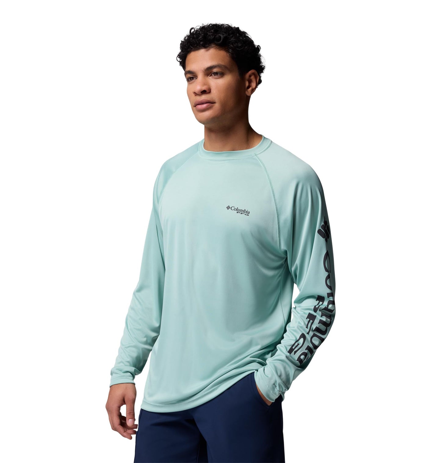 Columbia Men's PFG Terminal Tackle Long Sleeve Fishing Shirt, Misty Jade/Shark Logo, XX-Large