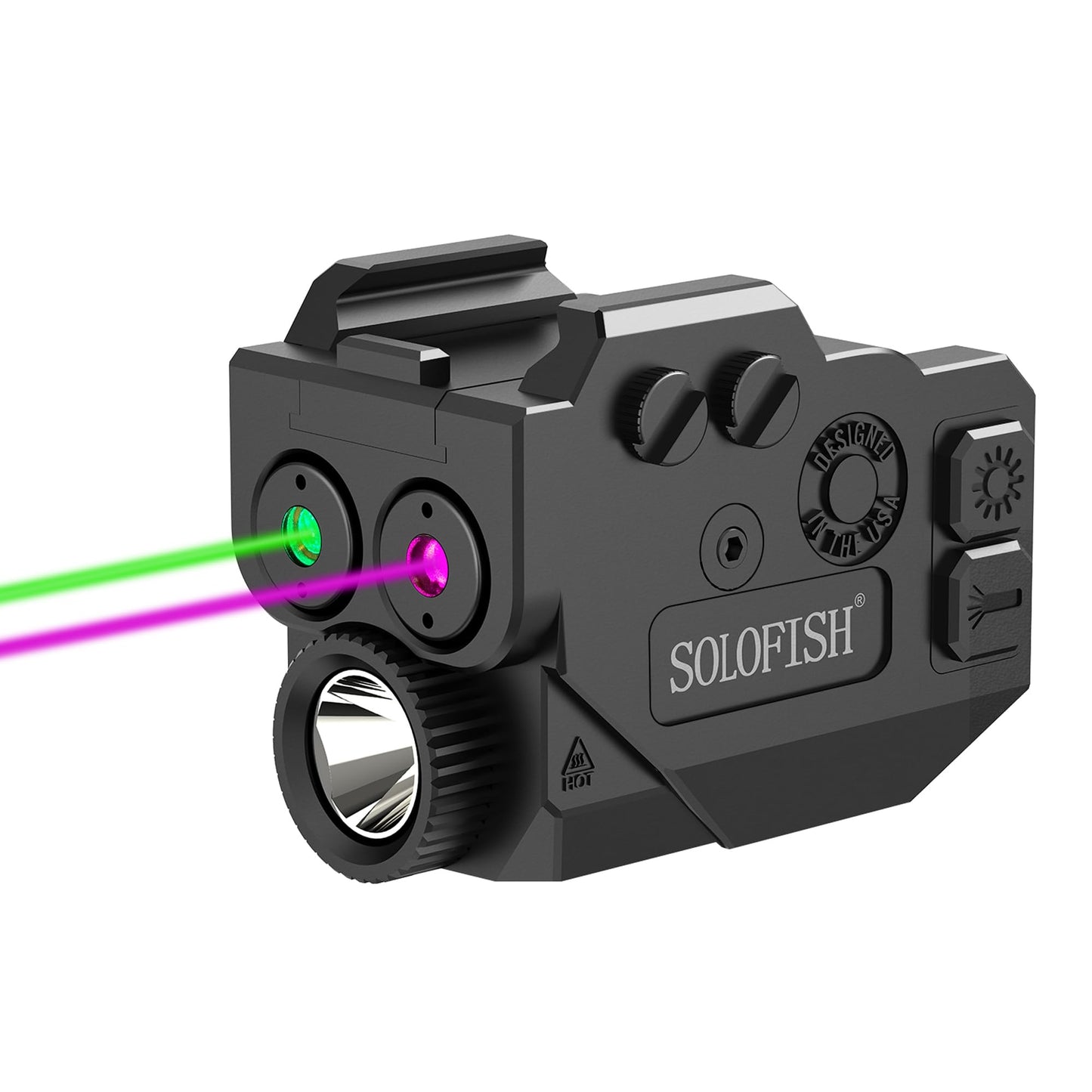 SOLOFISH 500lm Pistol Light Beam Combo with Strobe & Memory, Slidable Purple Green Beam and Gun Light Fits Full & Compact
