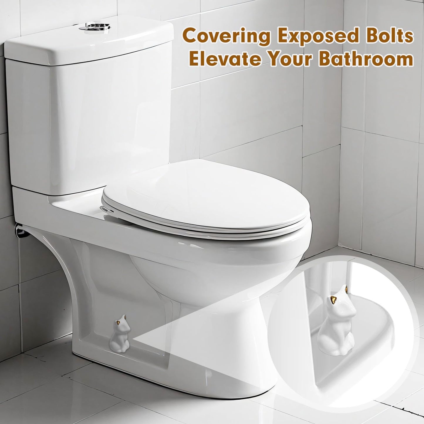 2 Pack Toilet Bolt Covers, Ceramic Toilet Bolt Caps Lovely Cate Toilet Screw Cover Caps, Fashion Toilet Decorative Avoid Rusting of Bolts