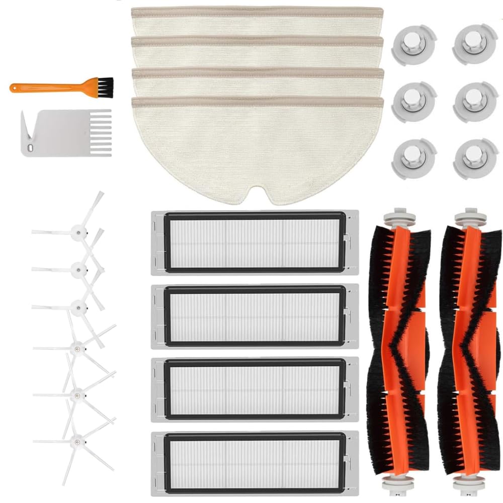 Accessories Kit Compatible With Roborock S4, S5, S6, E4, E20, E25, E35, S50 - Main Brush x2, Filter x4, Mop x4, Side Brushes x6, Water Valve x6 - Replacement Parts by Apex Essentials