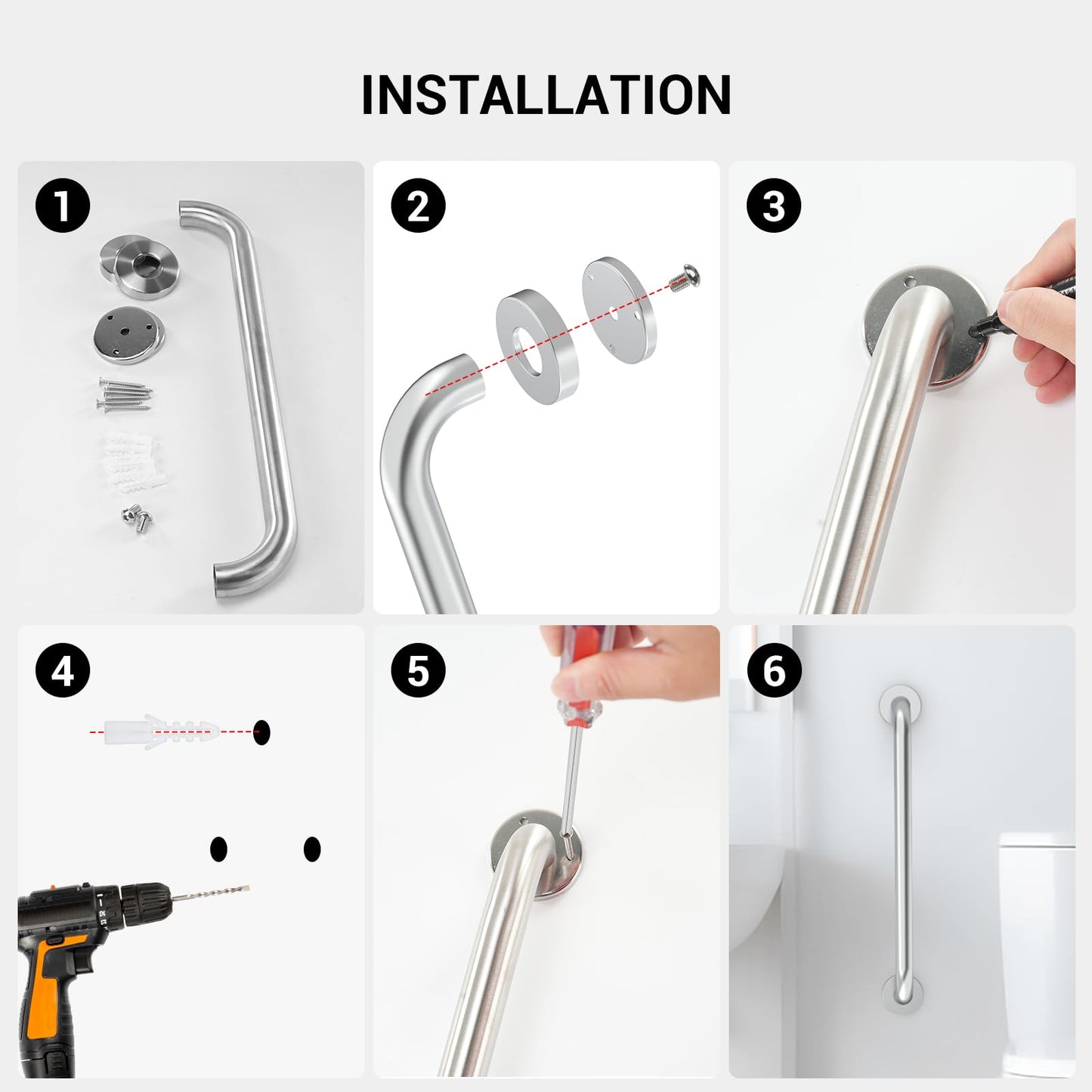 16 Inch Grab Bars for Wall Black, Safety Shower Grab Bars for Seniors Elderly Handicapped, Handicap Grab Bars for Shower with Concealed Screws, Tesuchan