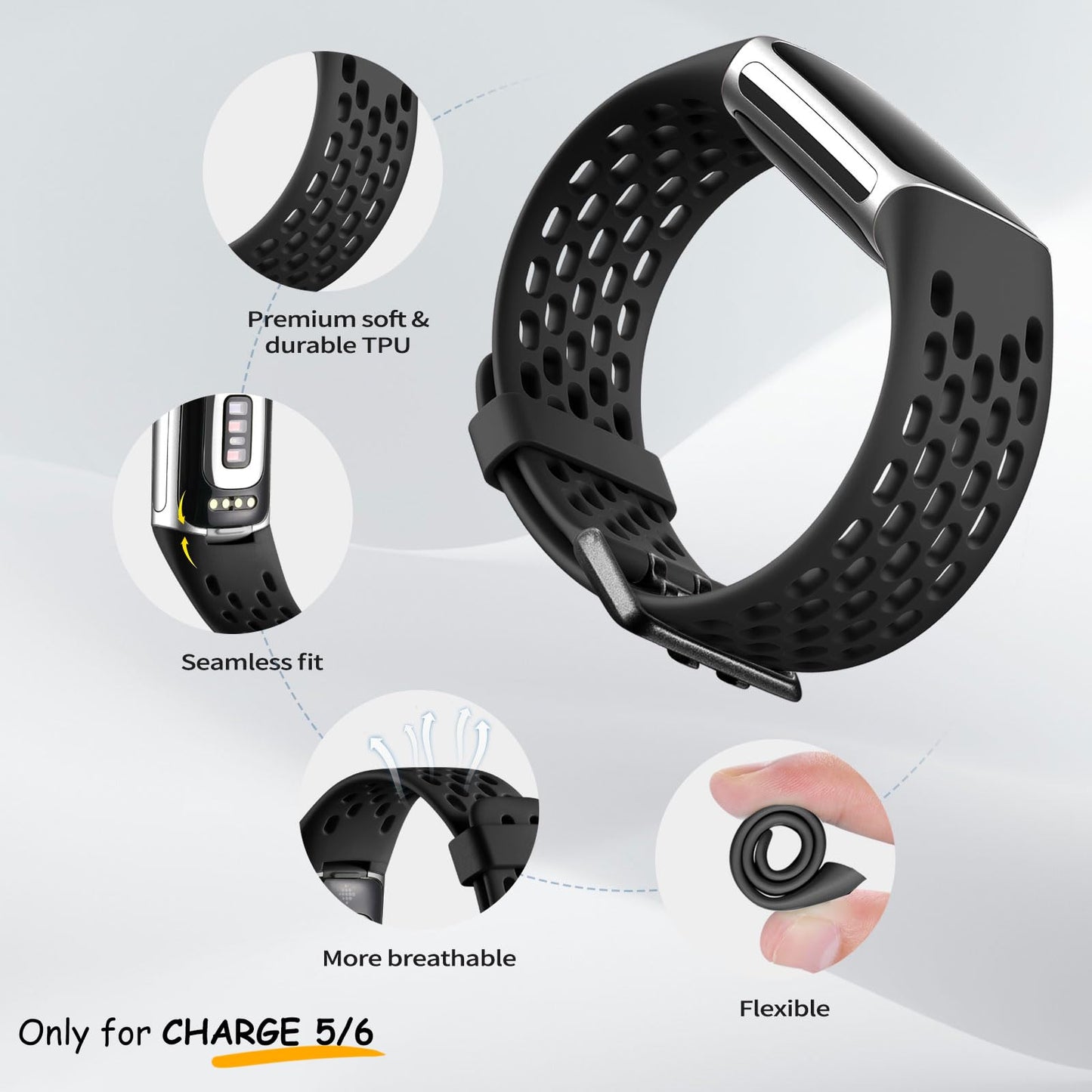 Maledan Compatible with Fitbit Charge 5/ Charge 6 Bands Men Women, 3 Pack Sport Band Soft Waterproof Replacement Wristbands Breathable Strap for Fitbit Charge 5/ Charge 6, Black/Slate Blue/Green