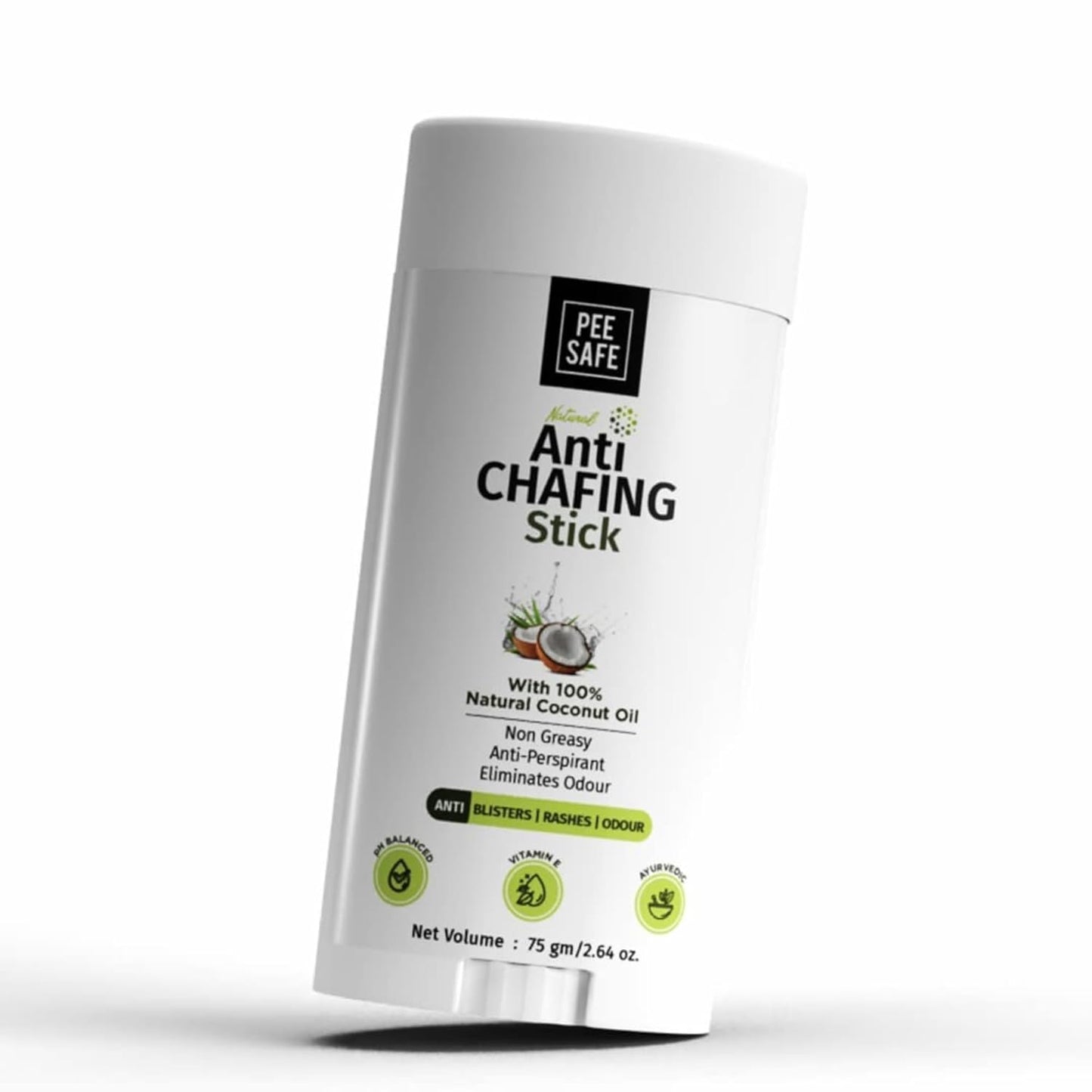Pee Safe Anti Chafe Stick - Coconut Oil & Aloe Vera Balm for Thigh & Underarm Care | 2.65 Oz Non-Greasy Protection