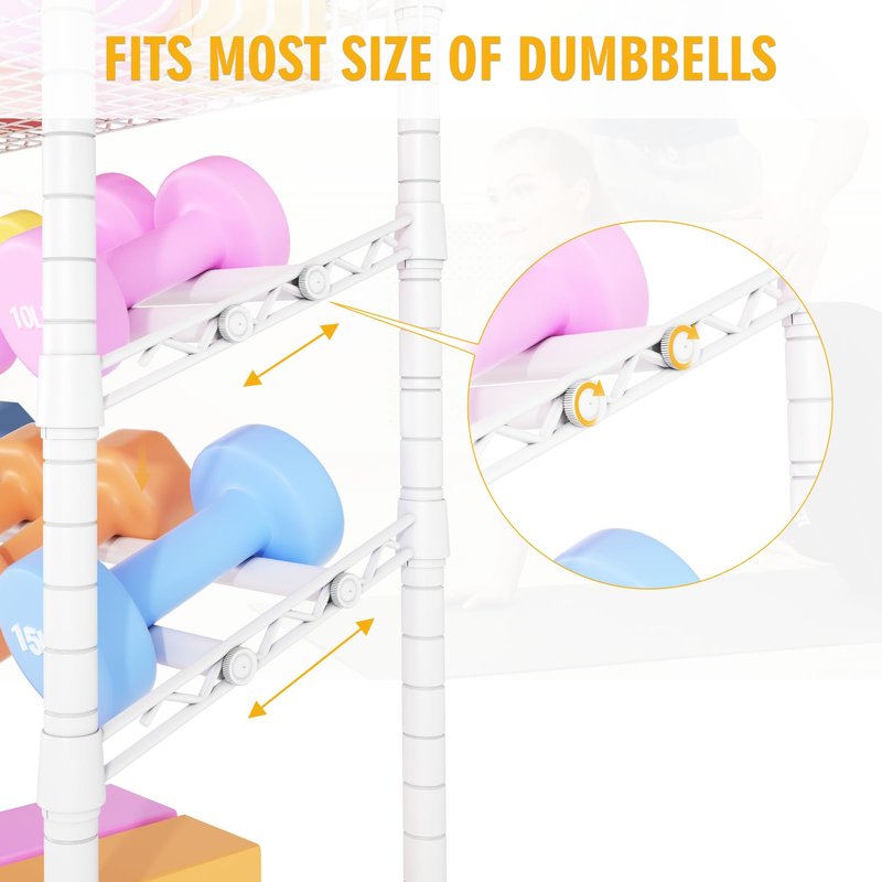 FUTASSI S3 Dumbbells Rack Storage Rack, Rolling Home Gym Weight Organizer Rack, Yoga Mat Storage and Workout Equipment Organizers for Gym Studio, Max Load 500 LBS, 34.6"W x 11.8"D x 48.6"H, White