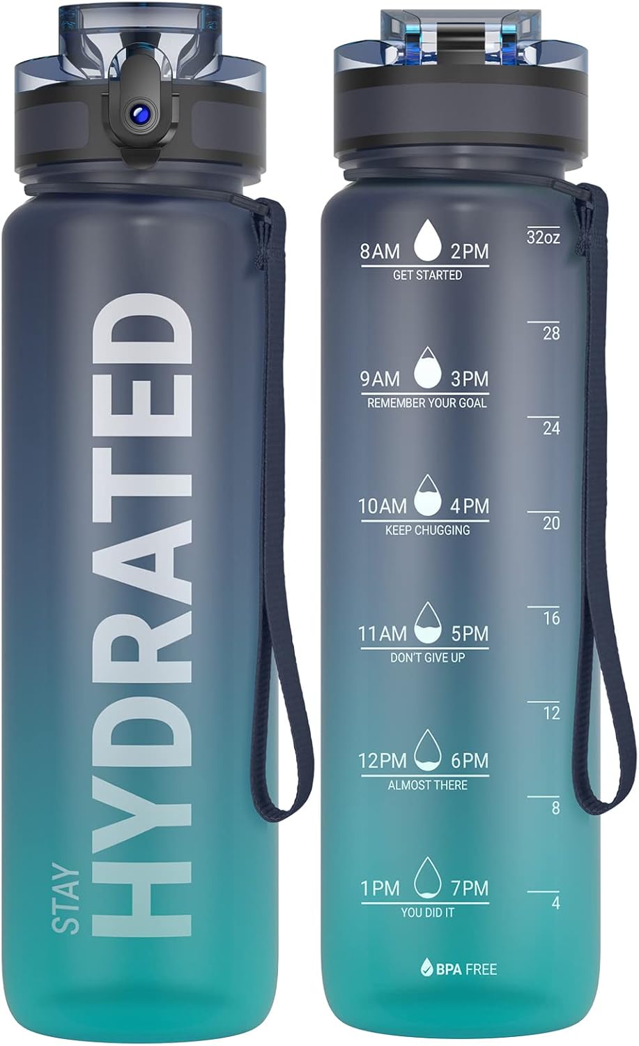 Sahara Sailor 32oz Water Bottle - Durable, Leakproof & Motivational with Time Marker | BPA-Free Tritan