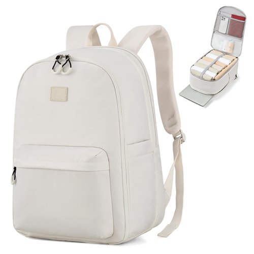 Hanke 30L Travel Backpack for Women, Expandable Carry On Backpack for Airplanes, Personal Item Travel Bag Fits 15.6 Inch,Water Resistant Weekender Daypack, White
