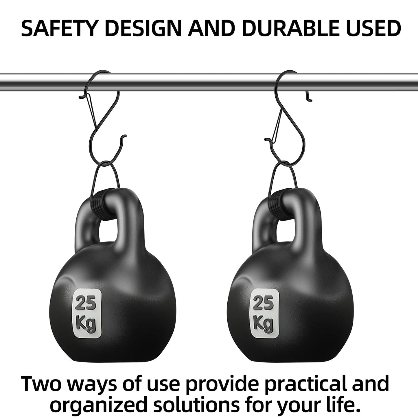 HCTESCO Heavy Duty Large S Hooks, 4.96 inch, Black, Set for Hanging Plants, Carabiners, Kitchen Cabinet Handles,s Hooks Buckle Side is Suitable for mostrods,Less Than 1.2inch in diamete(4)