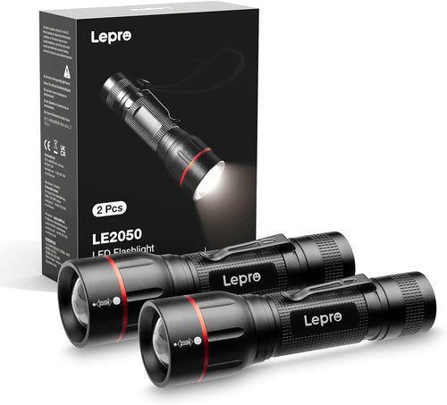 Lepro LED Flashlight - High Lumens, 5 Lighting Modes, Waterproof & Zoomable | 2 Pack for Camping & Emergencies
