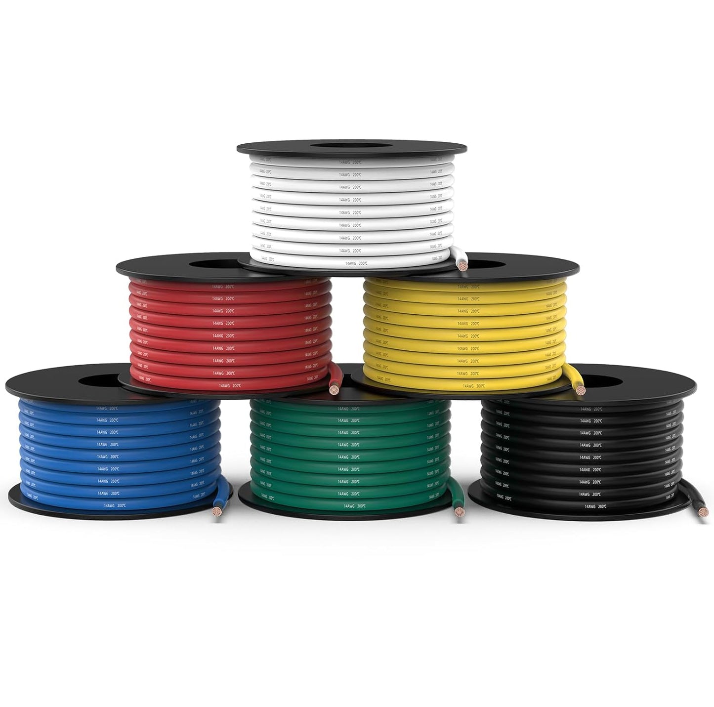 NAOEVO 14 AWG Silicone Tinned Copper Wire - 90ft Flexible Electrical Cable Kit | 6 Colors, 15ft Each