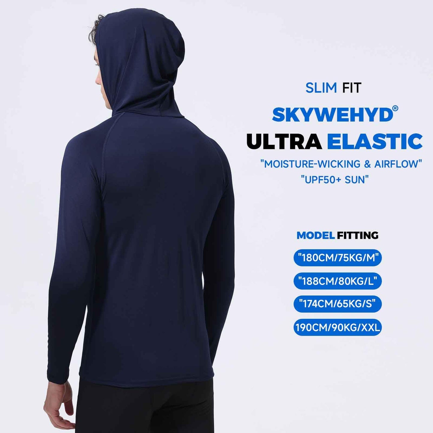 SKYWEHYD Men's UPF 50+ Sun Protection Hoodies, Long Sleeve Moisture Wicking Shirts with Face Mask for Fishing, 3 Pack (US, Alpha, Medium, Regular, Regular, Black+Blue+Gray)