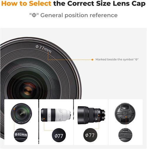 K&F Concept 37mm Lens Cap Cover - 4-in-1 Center Pinch Design with Anti-Loss Leash & Microfiber Cloth