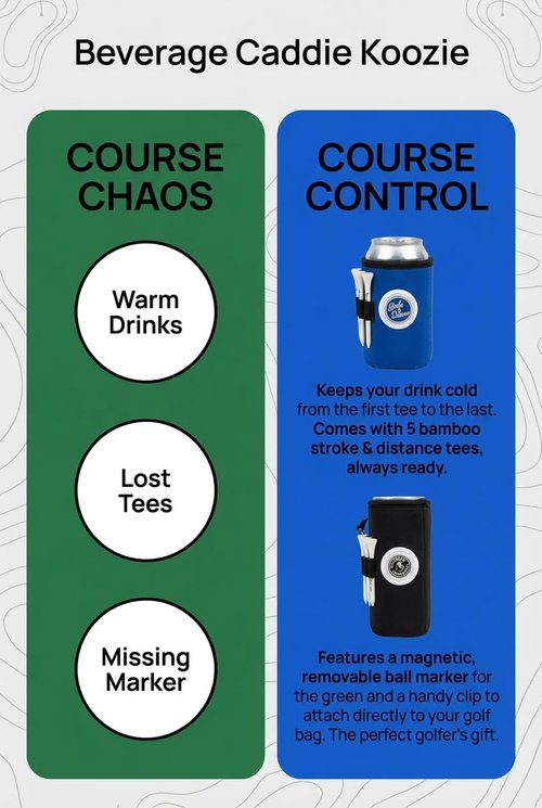 Golf Can Cooler Classic Can – 3‑in‑1 Golf Drink Sleeve with Magnetic Ball Marker, Bag Clip & Tees – Red Design