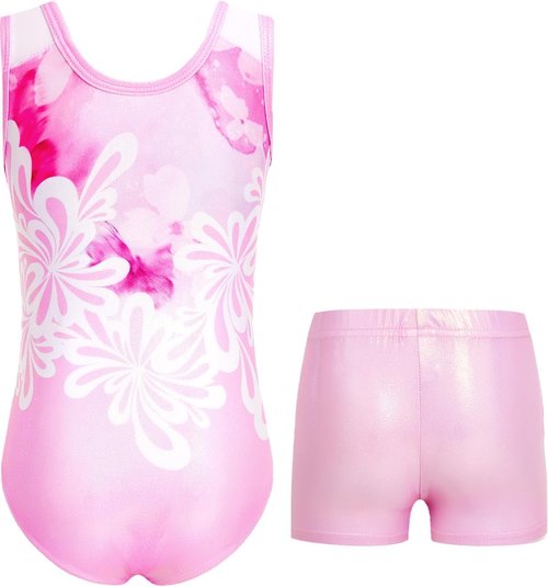 JiAmy Girls Gymnastics Leotards - Glitter Ballet Dance Unitards with Shorts & Hairband for Kids