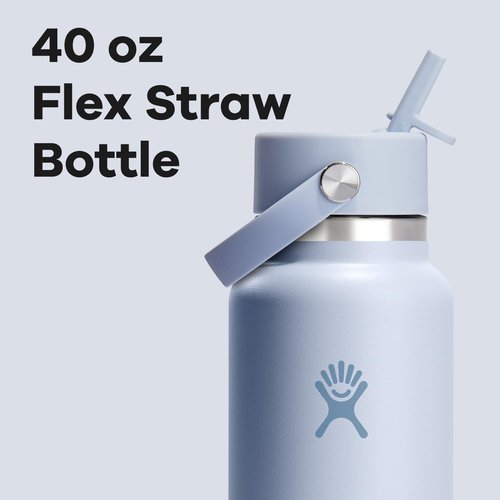 Hydro Flask Water Bottle - Insulated Stainless Steel with Wide Mouth Flex Straw Lid - 40 Oz Surf Blue
