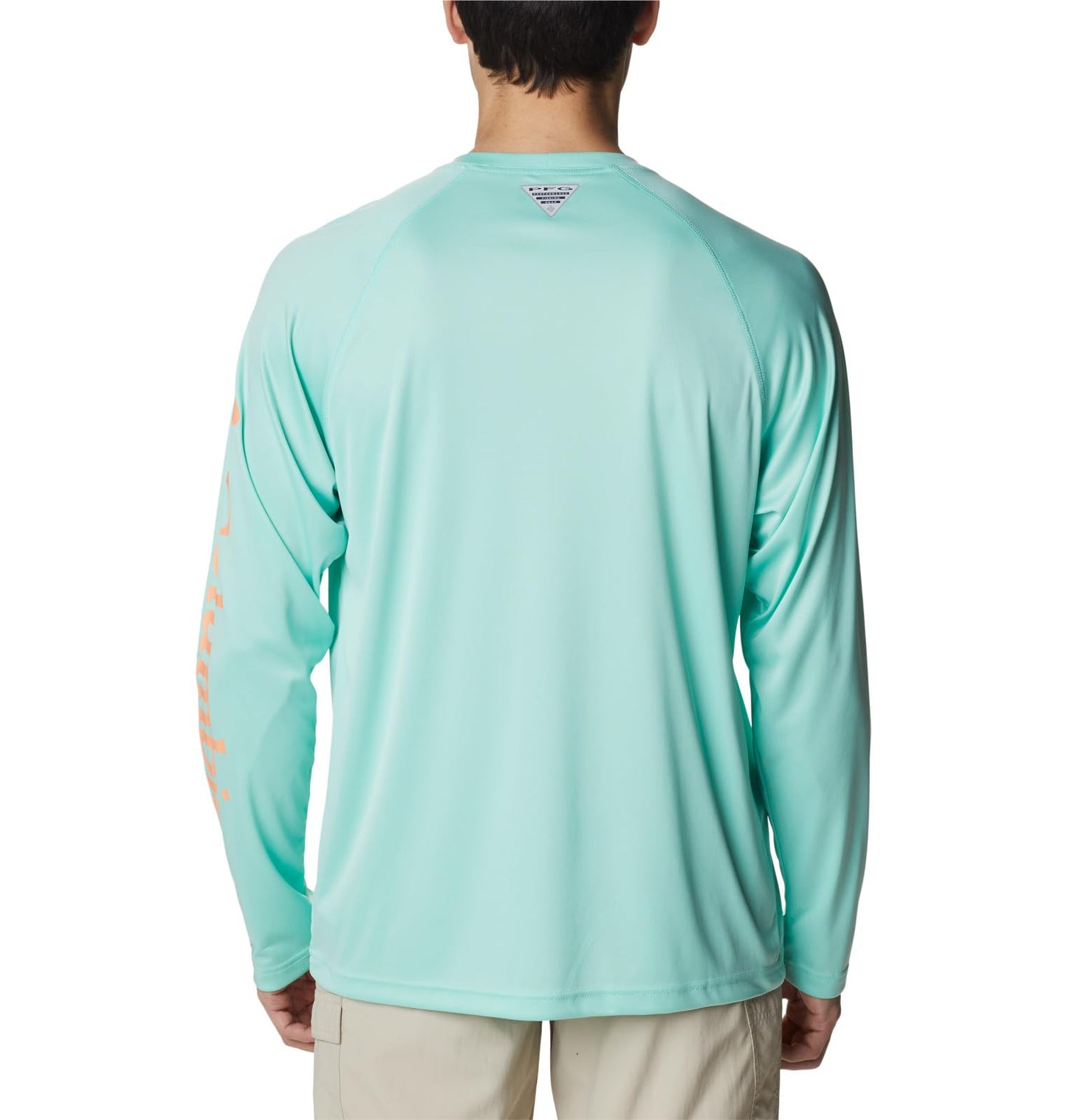 Columbia Men's Terminal Tackle Long Sleeve Fishing Shirt, Mint Cay/Bright Nectar Logo, Large