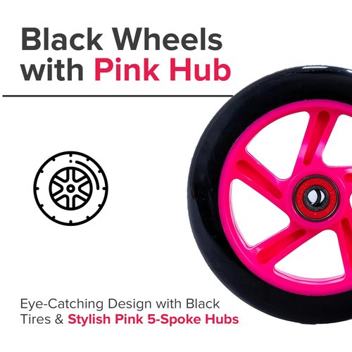 AlveyTech 125 mm Wheels for the Razor A3 Kick Scooter, Black Wheel Pink 5-Spoke Hub (Set of 2)